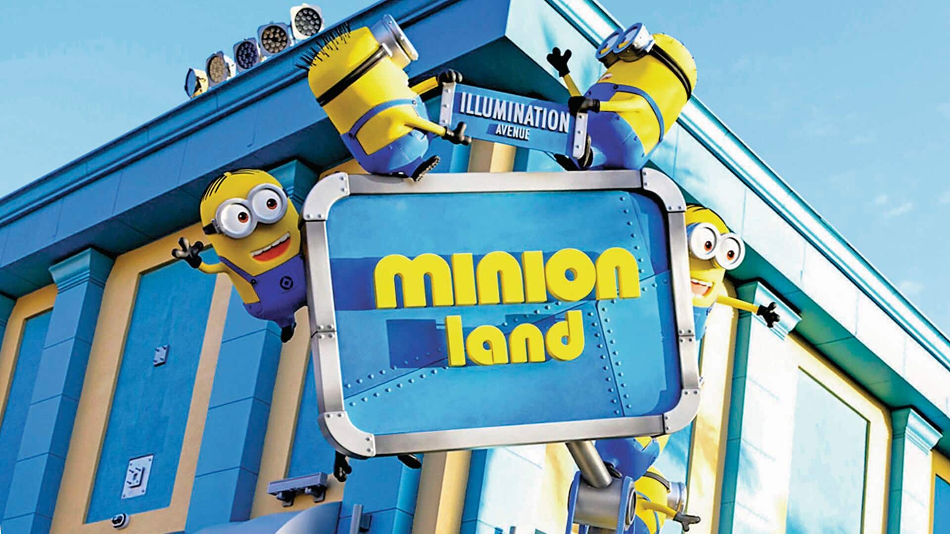A playful Minion Land sign welcomes you to Universal Studios Florida.