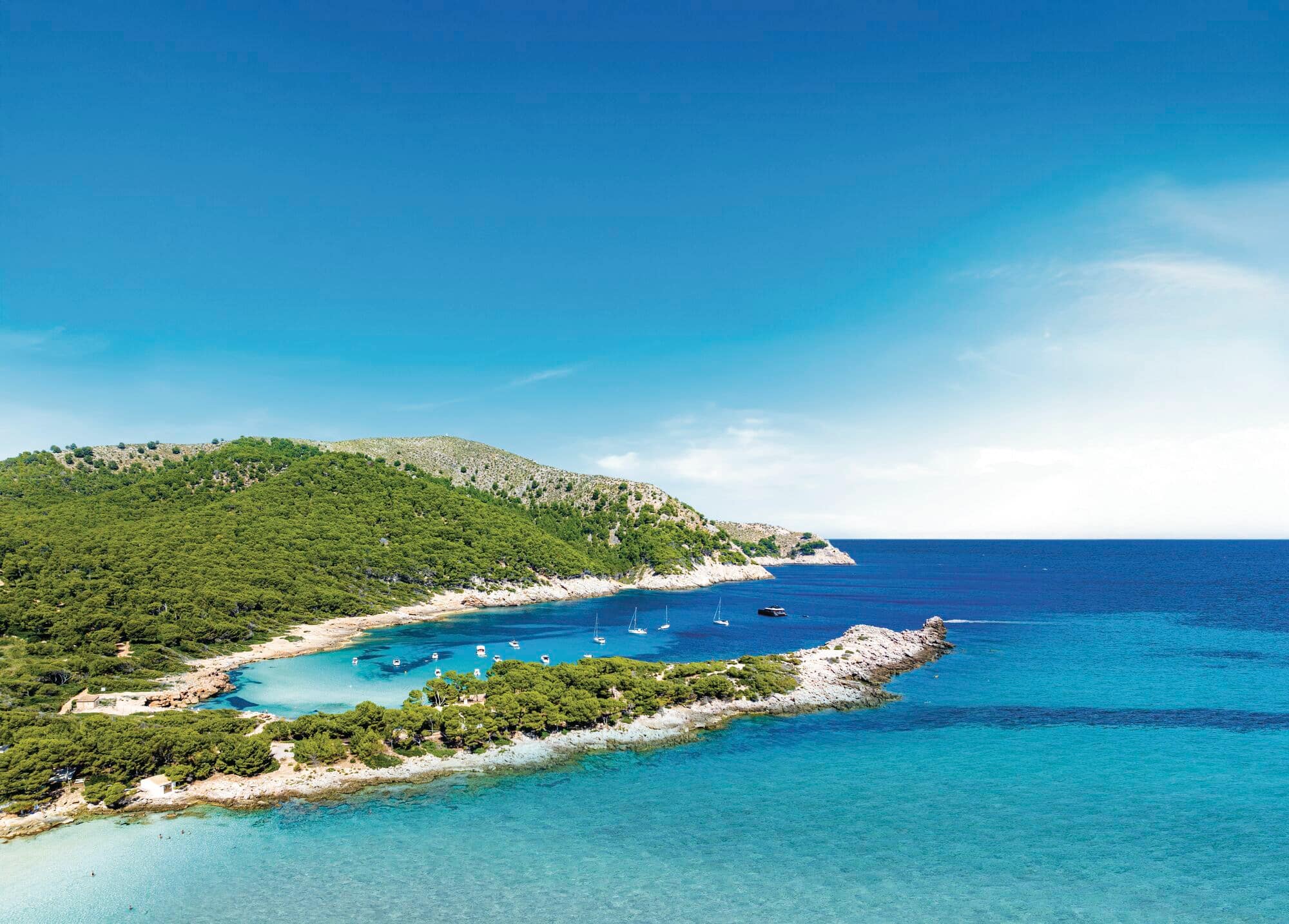 An aerial shot of the shoreline of Majorca