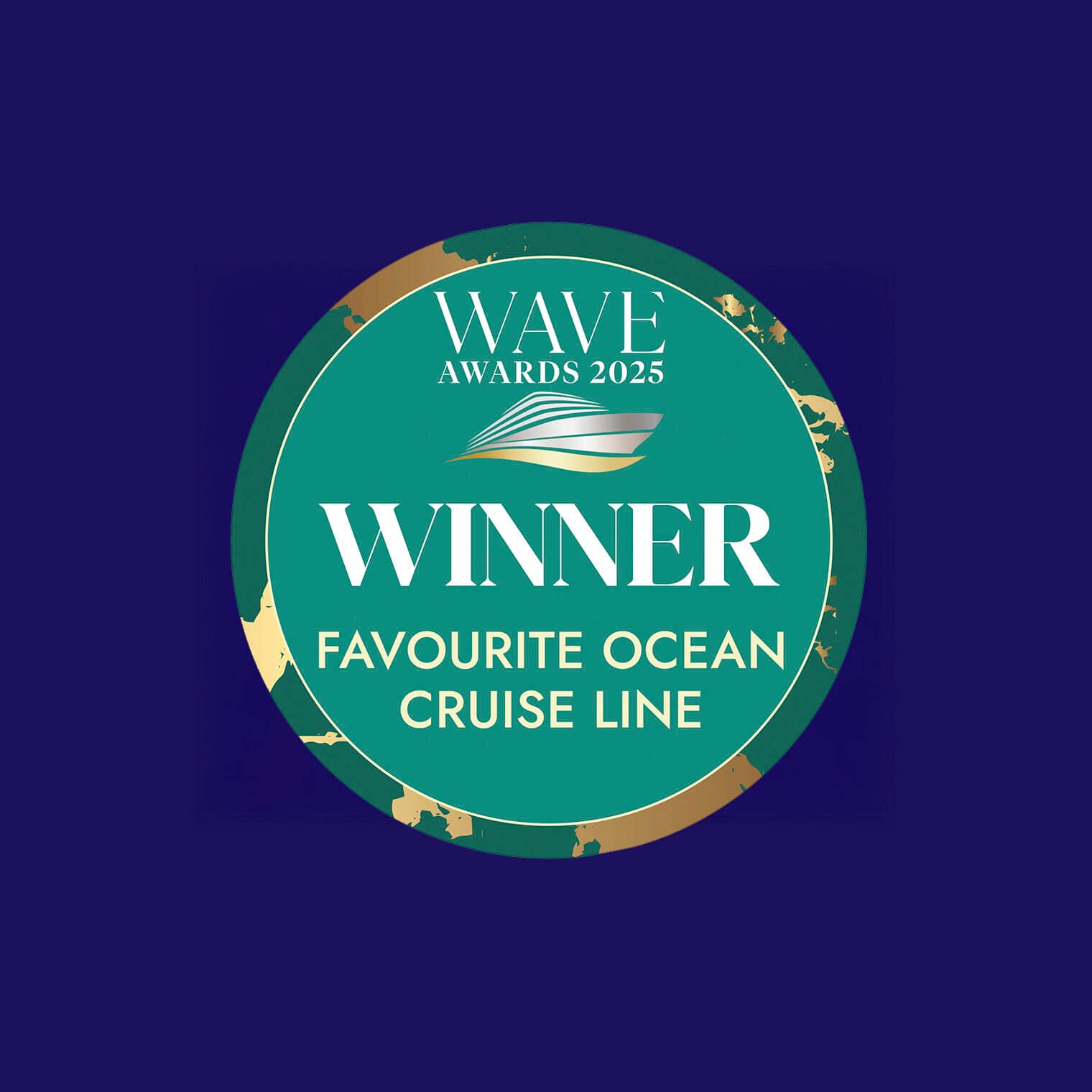 A logo that says "Wave Awards 2025, Winner of Favourite Ocean Cruise Line".