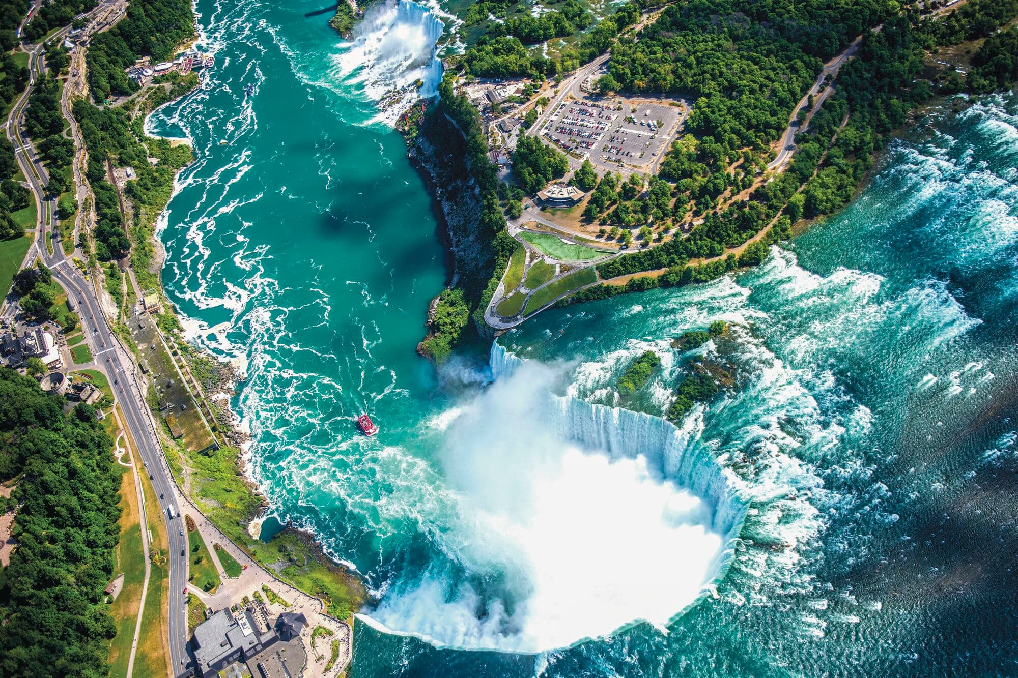A topdown view of Niagara Falls in Canada.