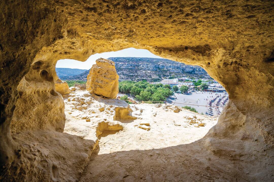 View from within the famous man-made Matala Caves