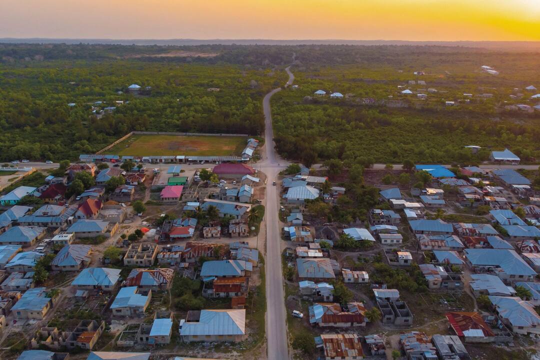 An aerial view of Pwani Mchangan during golden hour