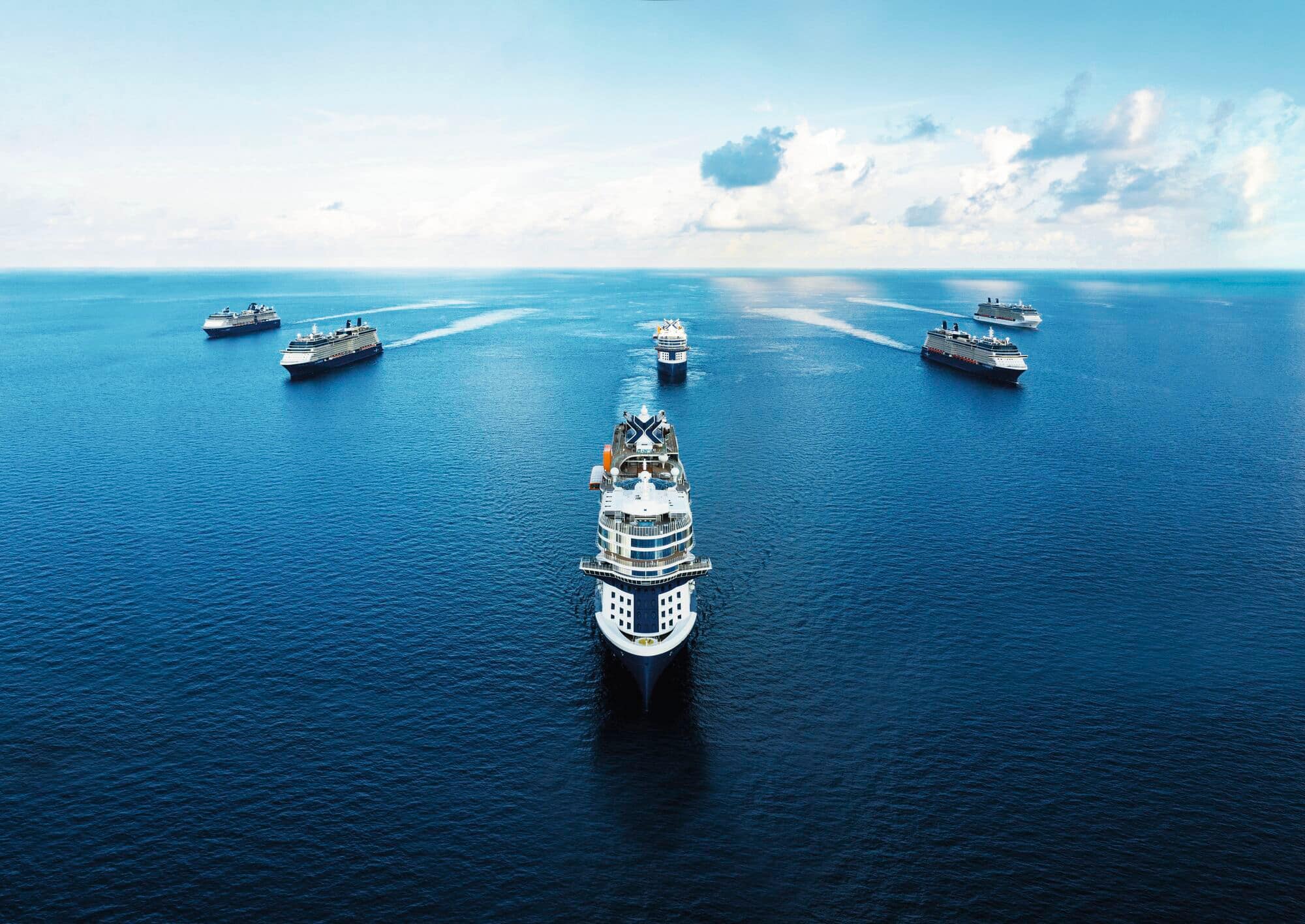 A fleet of Celebrity Cruises ships.