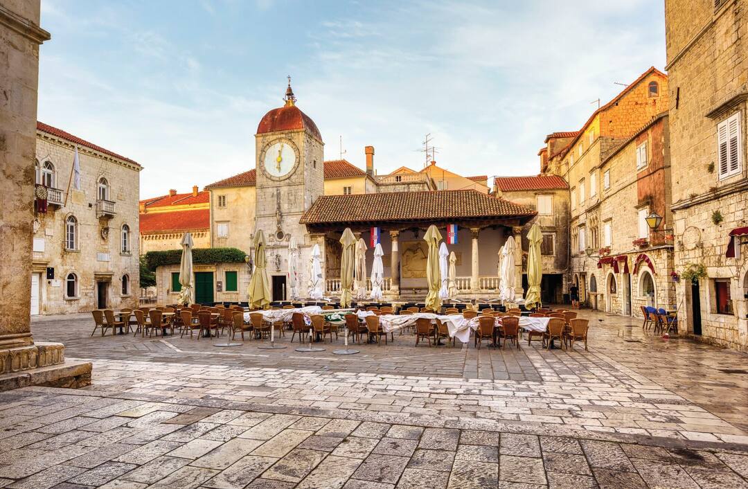 Central square of historical Trogir Old town, Croatia