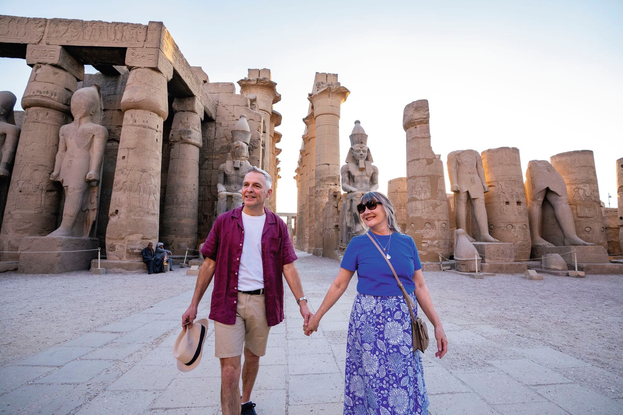 A couple exploring Luxor Temple in Egypt.