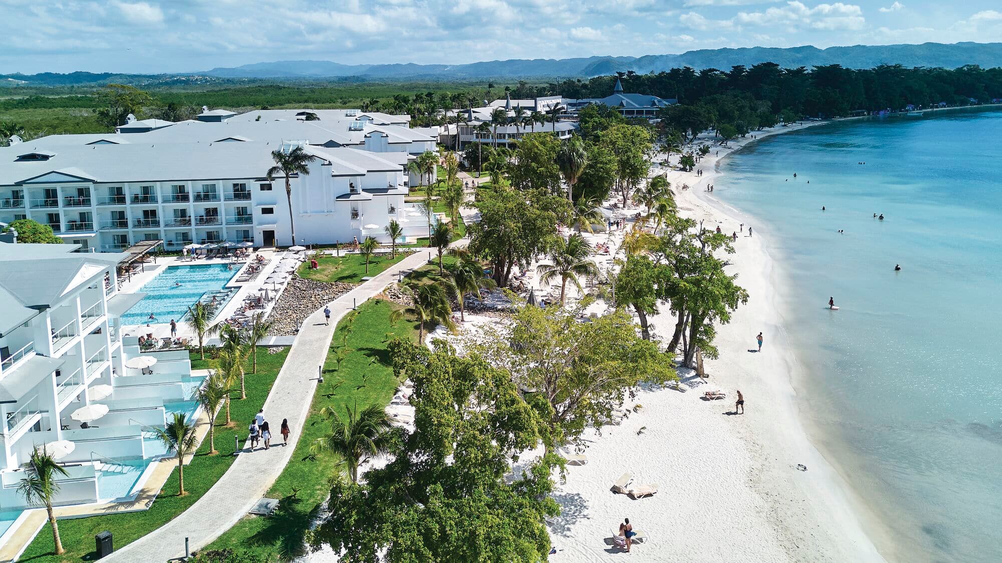 Overhead view of Riu Negril and the surrounding beach.