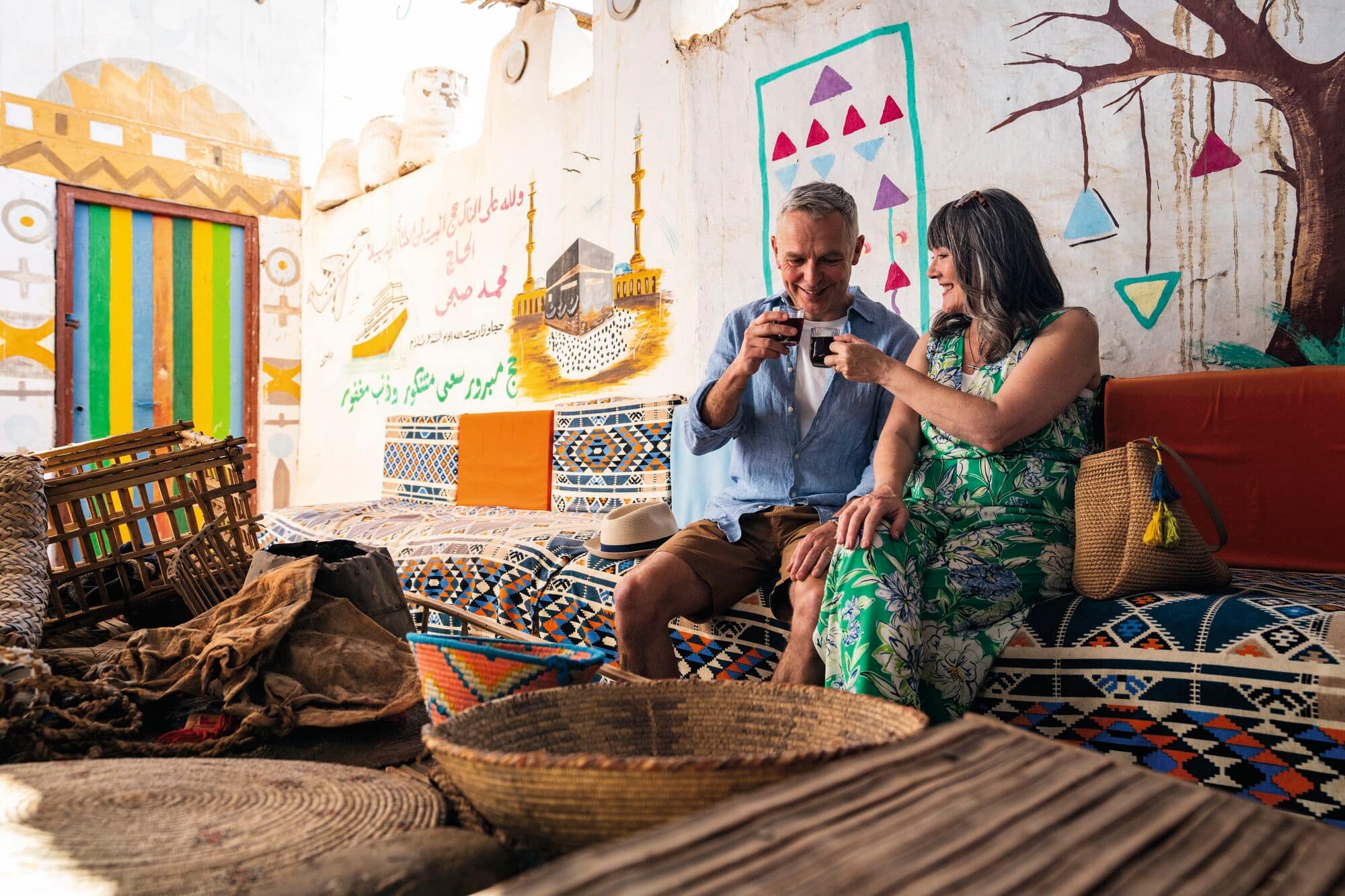 A couple having tea in a Nubian Village house.