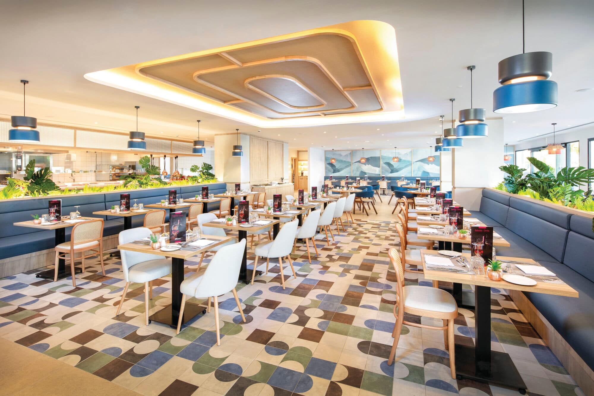 A buffet restaurant seating area.