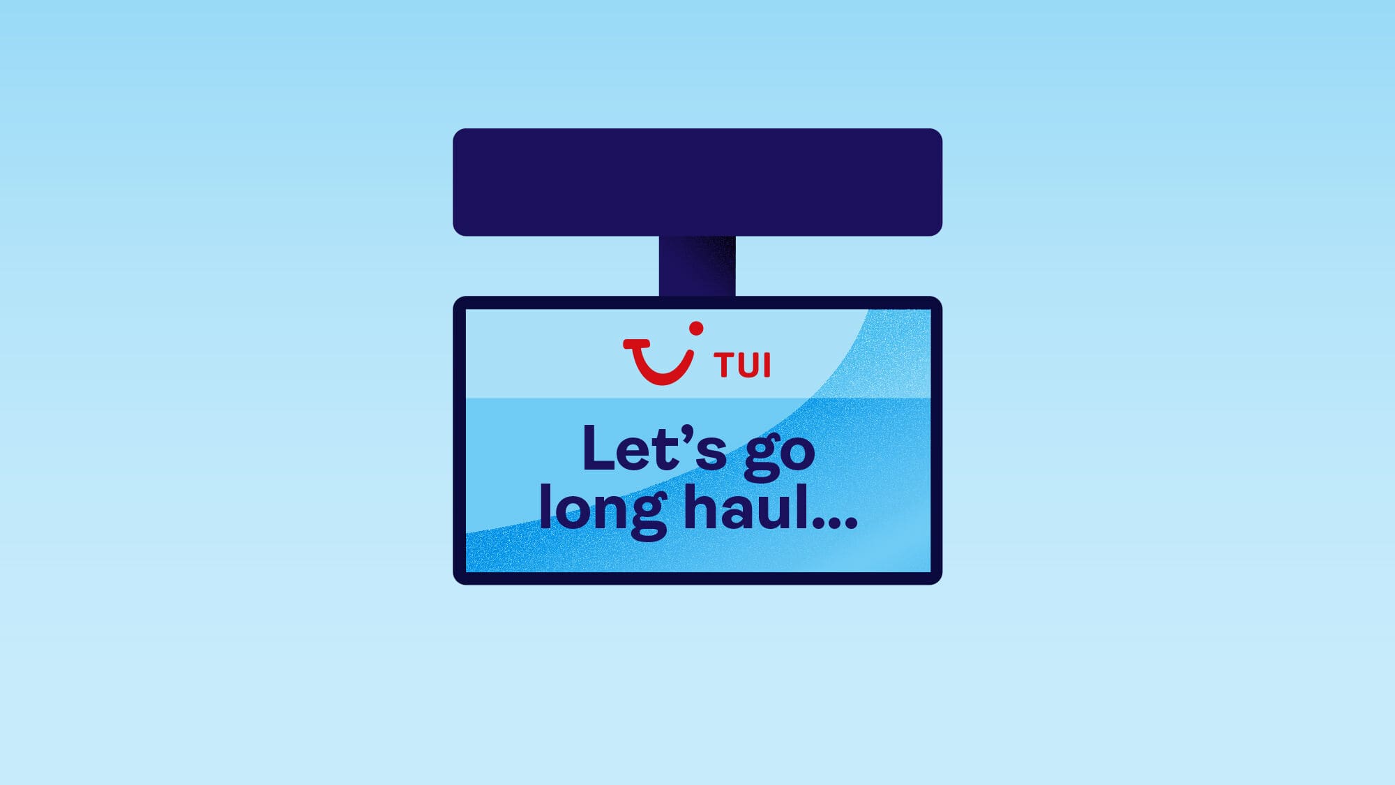 Icon of a baggage tag that says: "Let's go long haul".