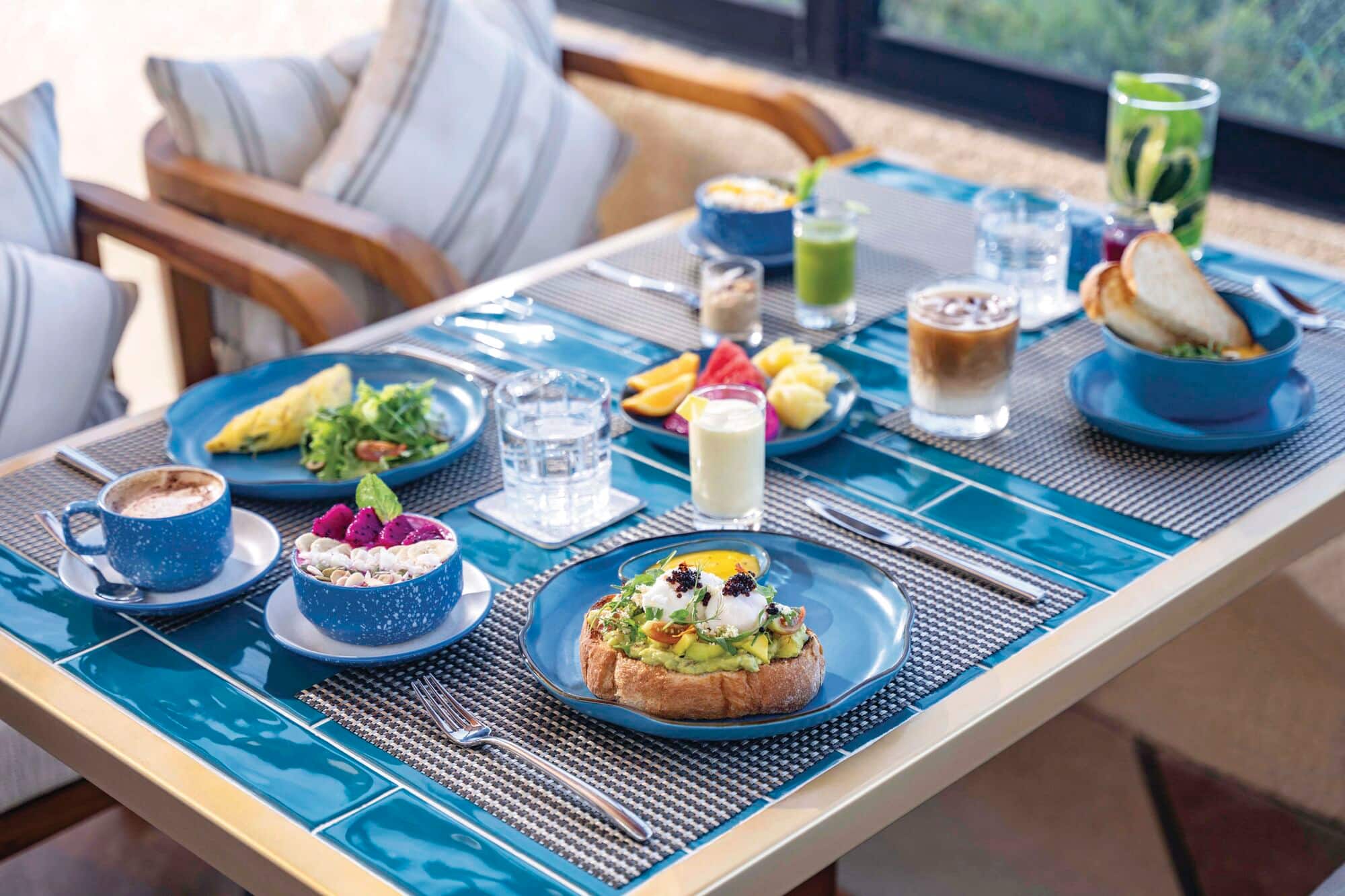Food arranged on a table.