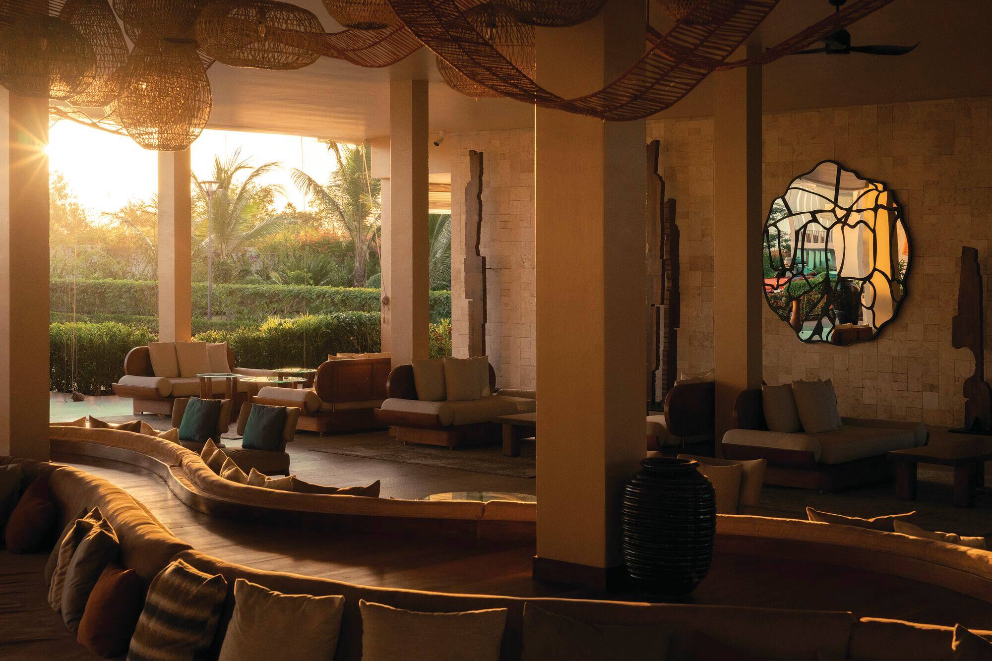 A view of the warmly-lit reception area.