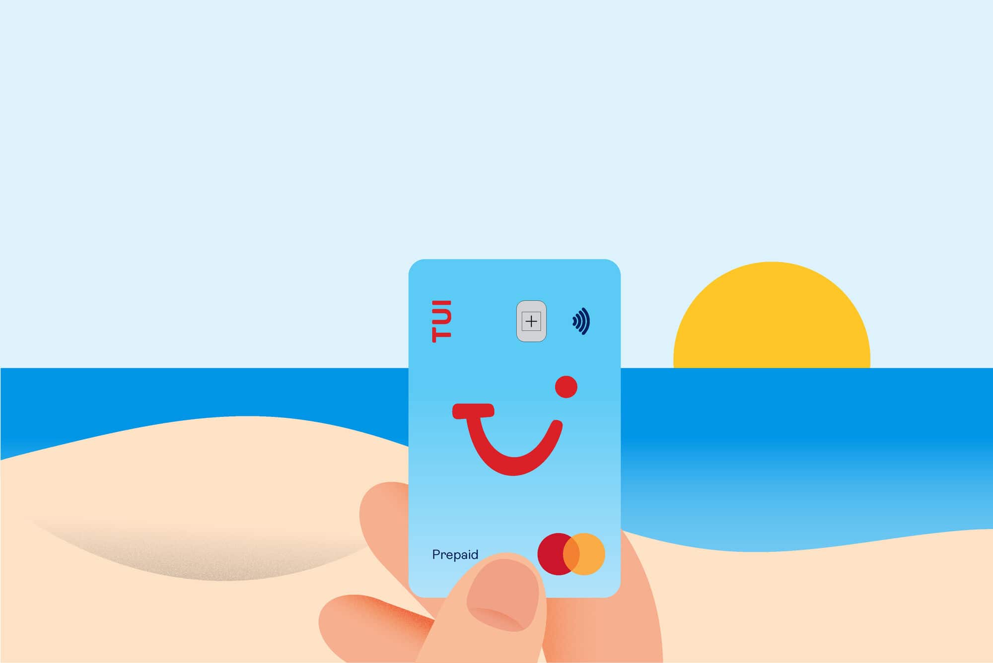 TUI Travel Card upright in the sand.
