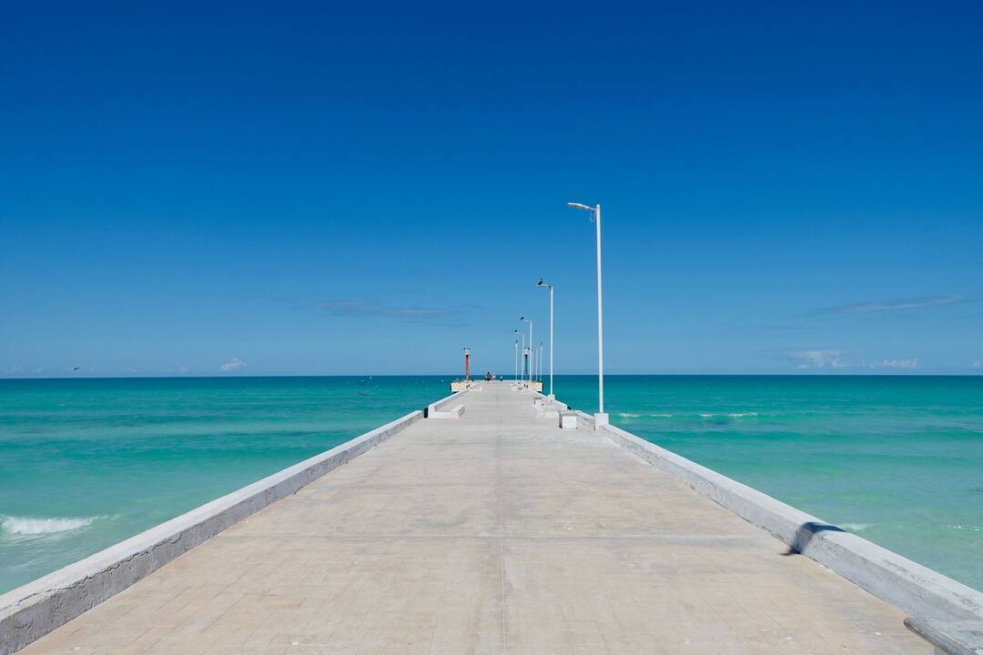 A view down the pier, El Cuyo, Mexico