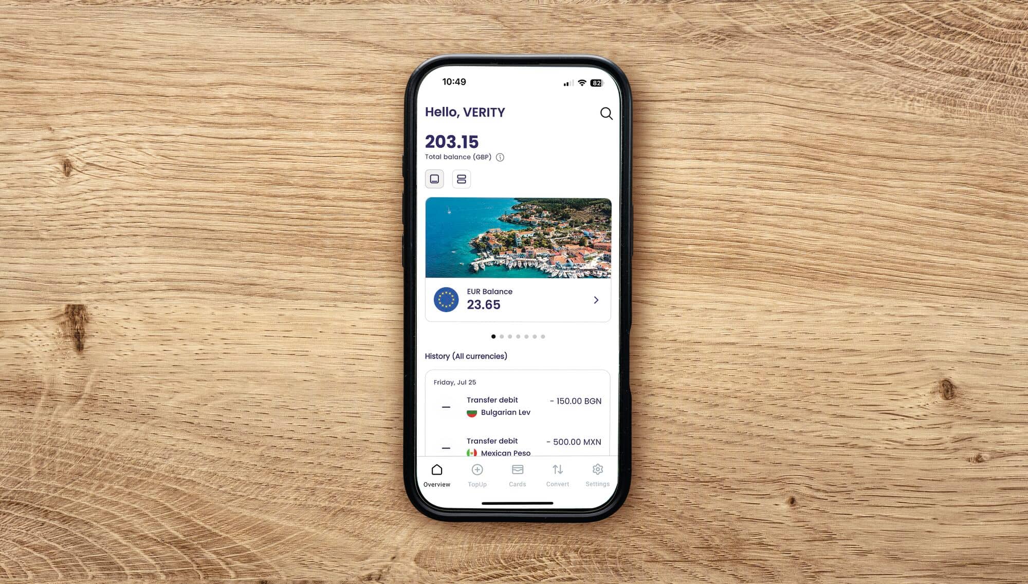 A smart phone displaying the TUI Travel Money app page.