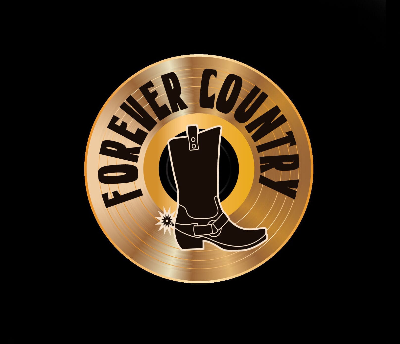 Cowboy boot under the words Forever Country.