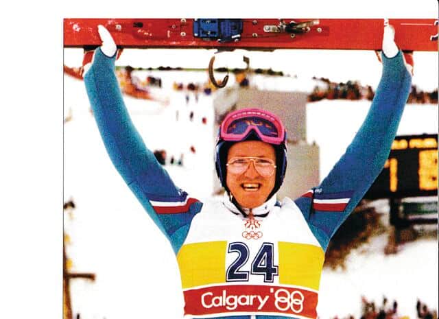 A headshot of Eddie the Eagle.