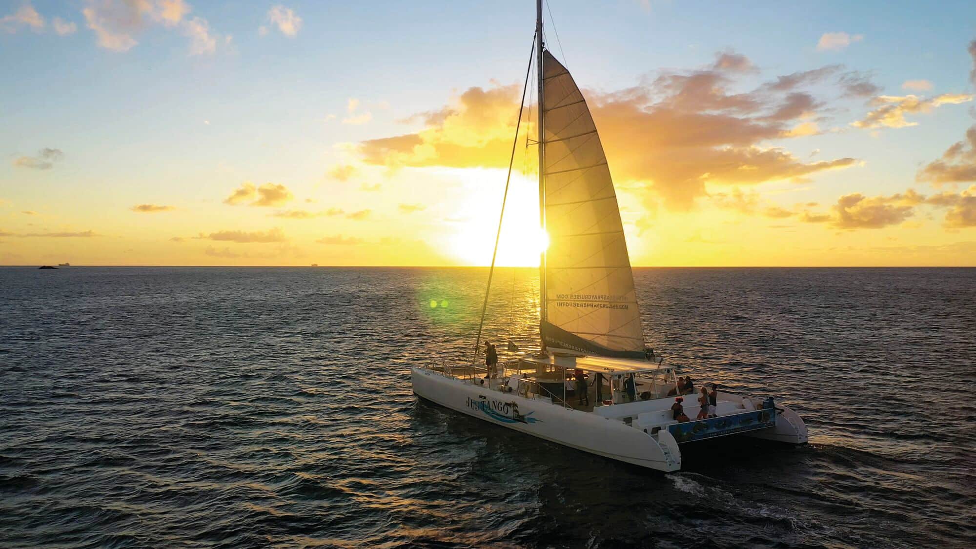 Catamaran at sunset.
