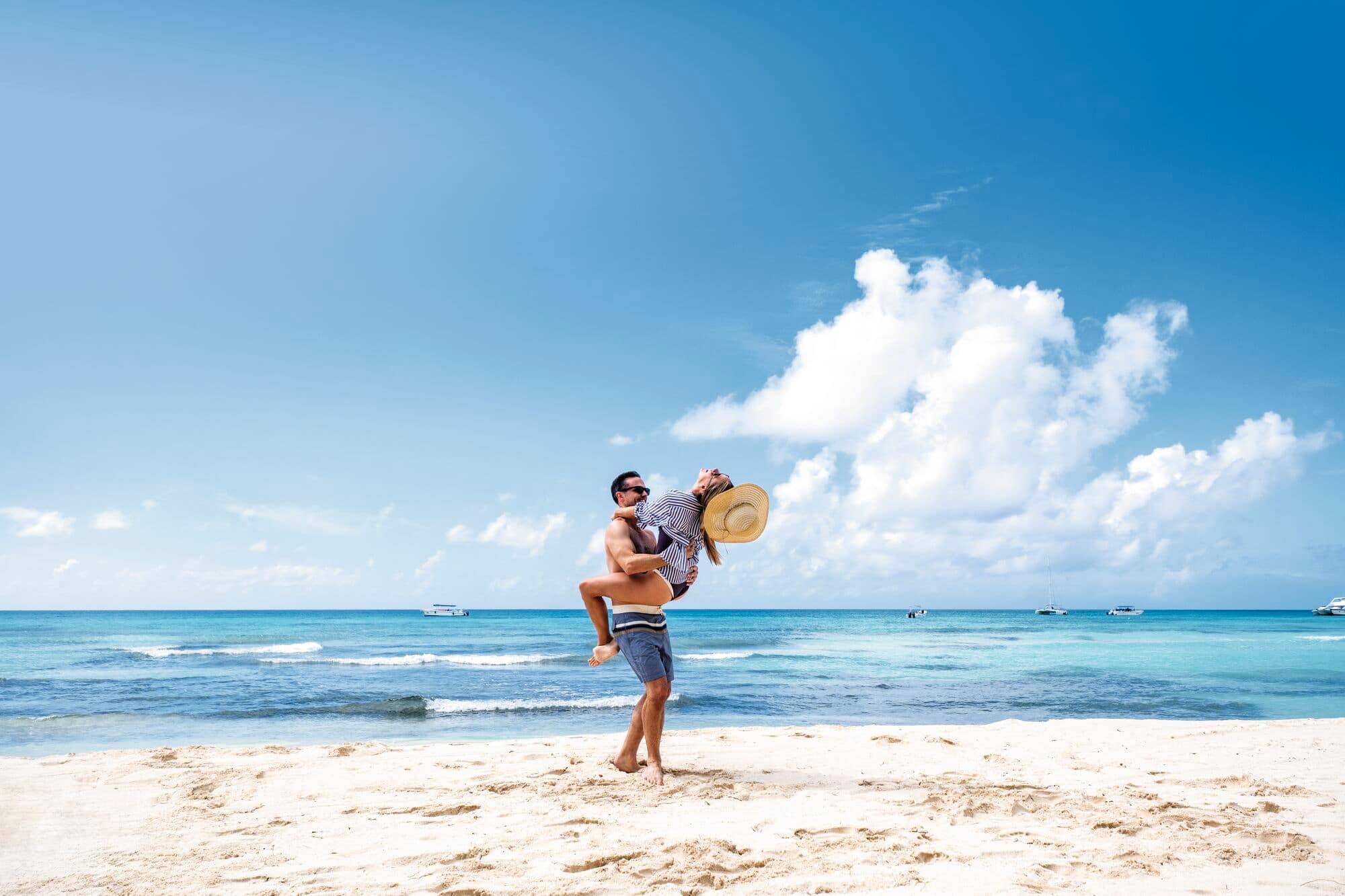 A couple embracing on a beach 