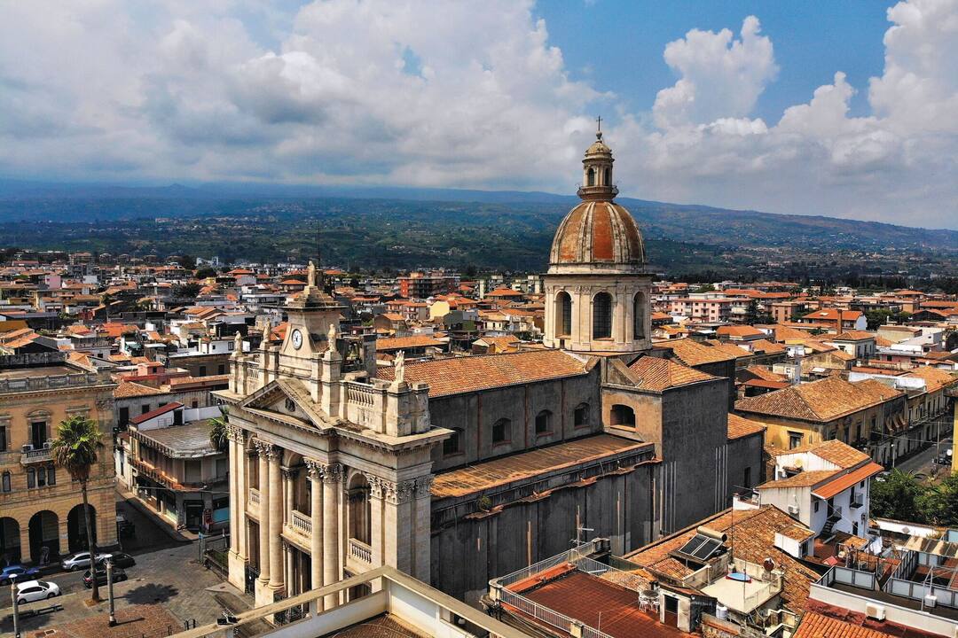 The Basilica of Saint Peter in Riposto, with Giarre beyond