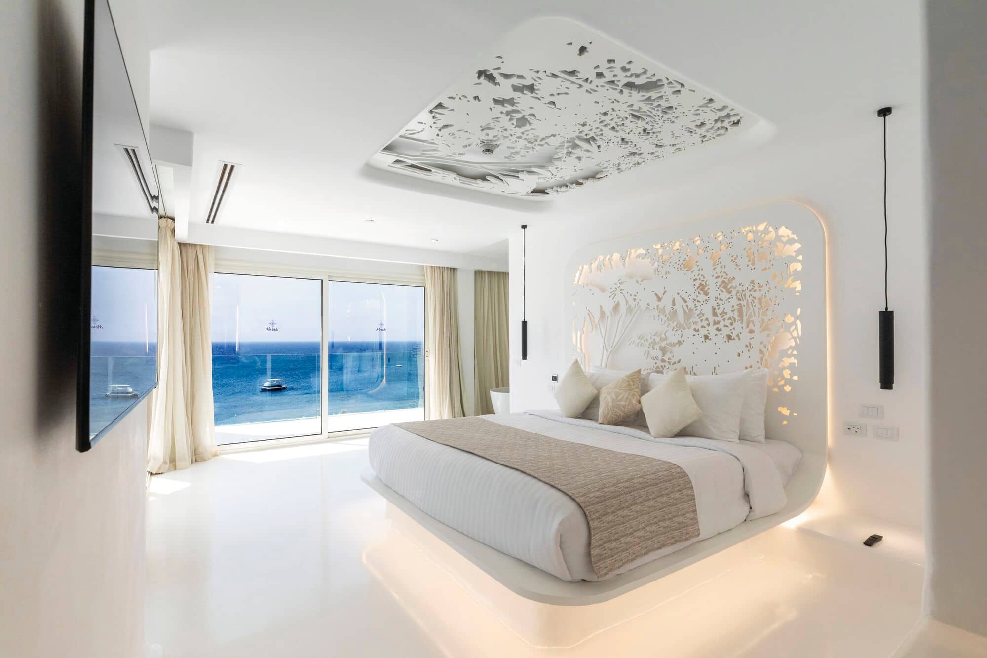 A smart room with a sea view.