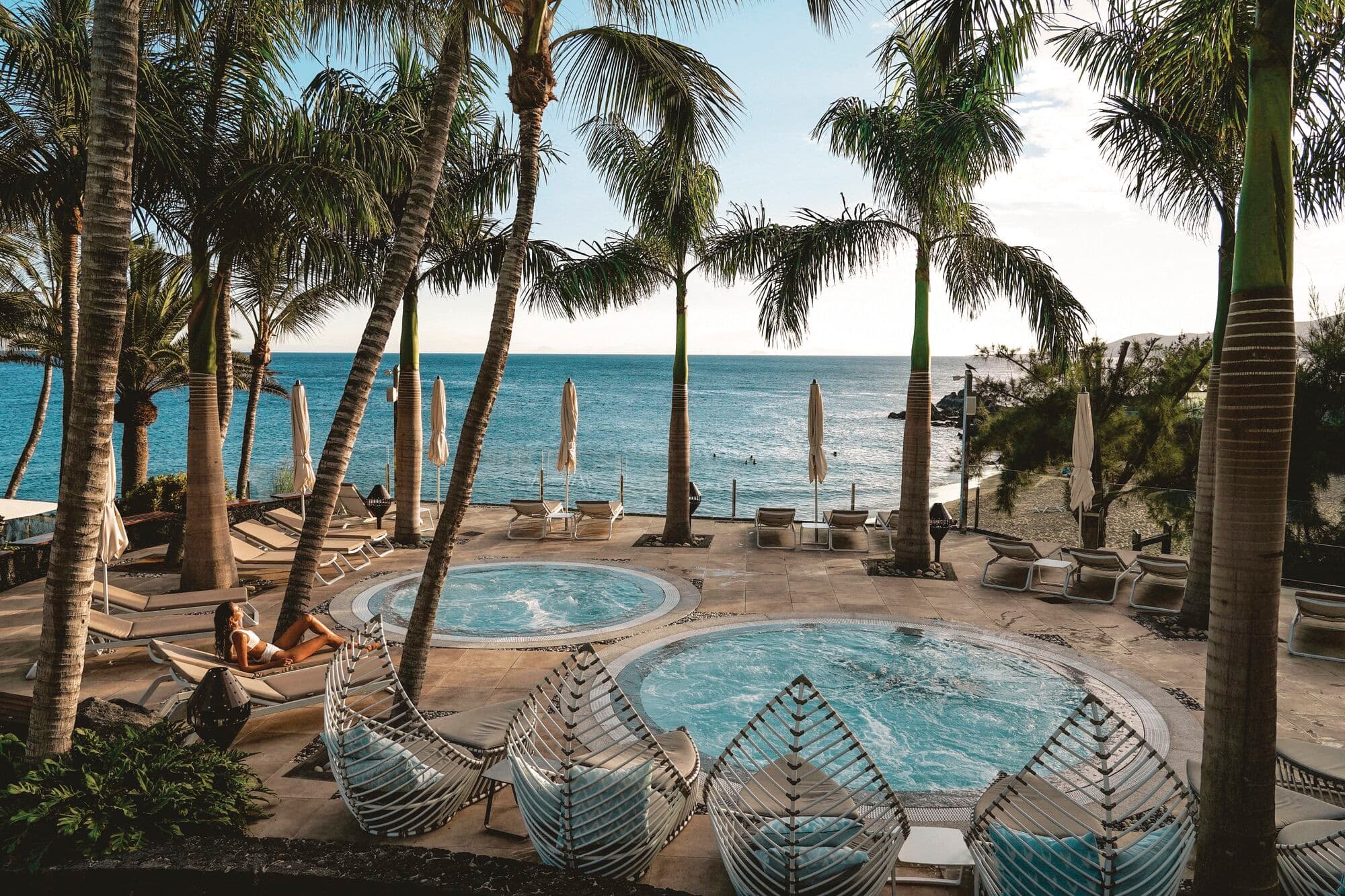 The pool at Hotel Fariones at sunset.