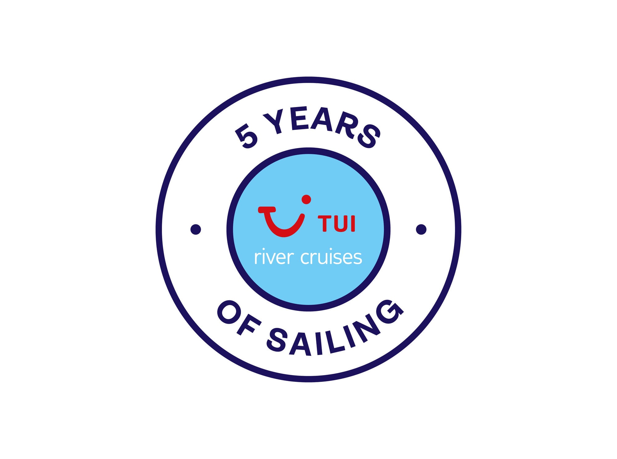 A logo that says 5 years of sailing.