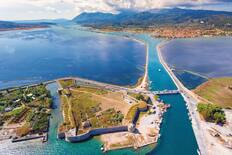 Castle Santa Maura and the floating swing bridge in Lefkada