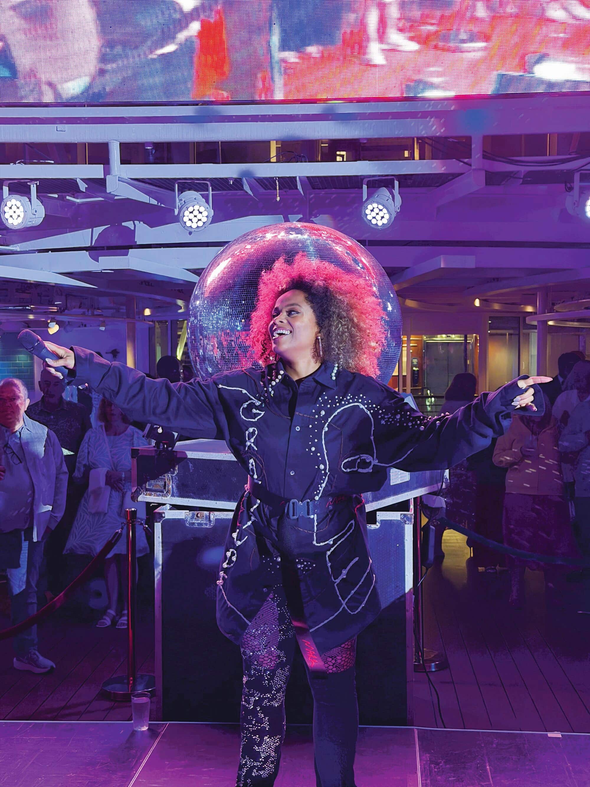 Fleur East performing at the Marella 30th birthday celebration.