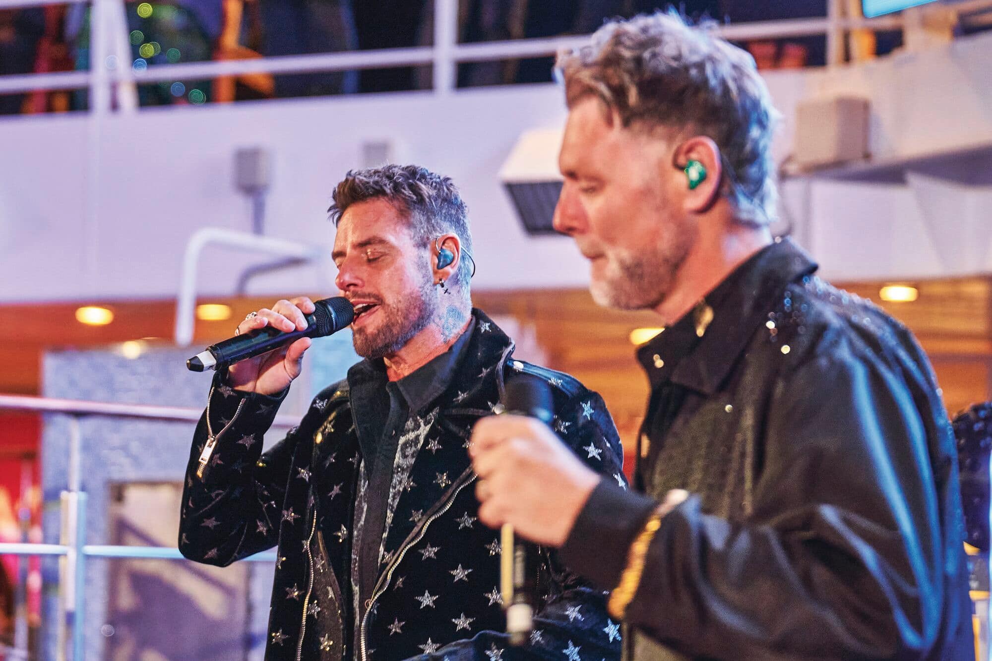 Keith Duffy and Brian McFadden from Boyzlife performing at the Marella 30th birthday celebration.