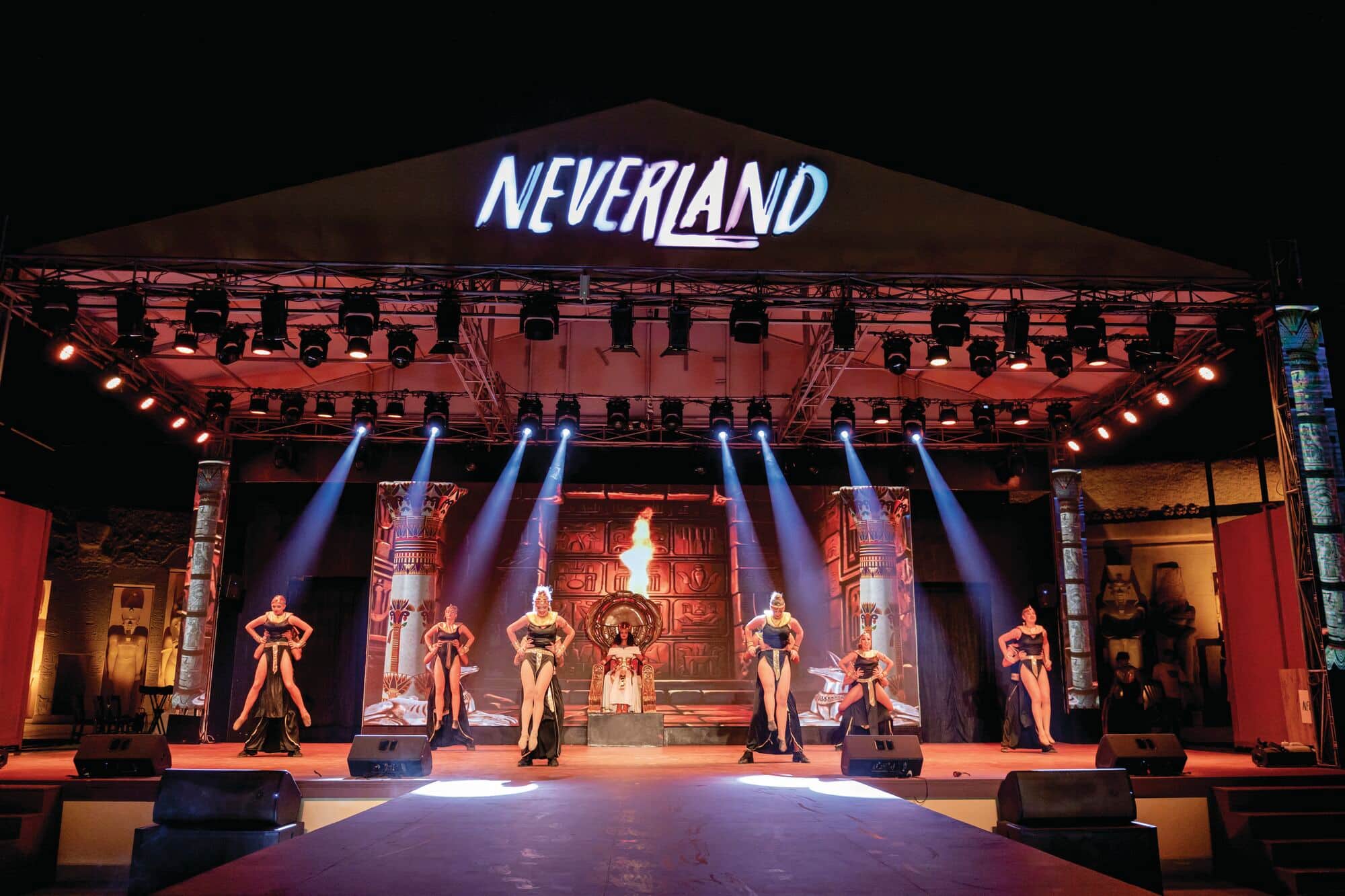 An Egyptian-themed show taking place on a stage.