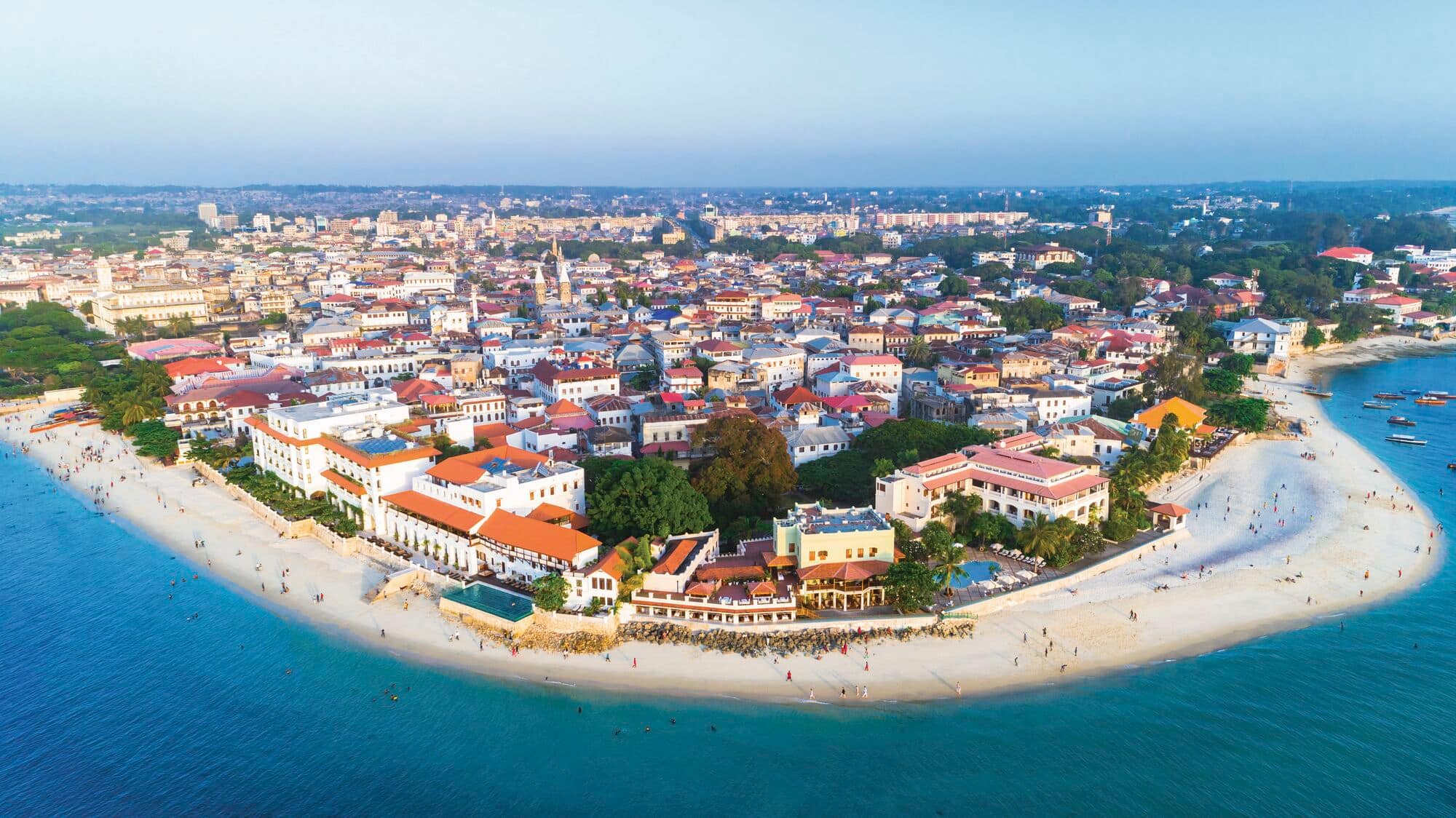 An aerial view of stone town.