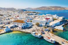 An aerial view of Mykonos town