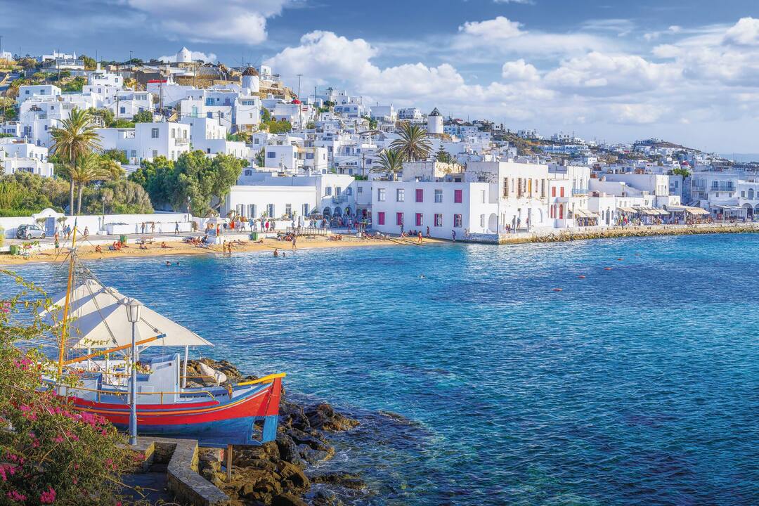 A view across the water to Chora, Mykonos