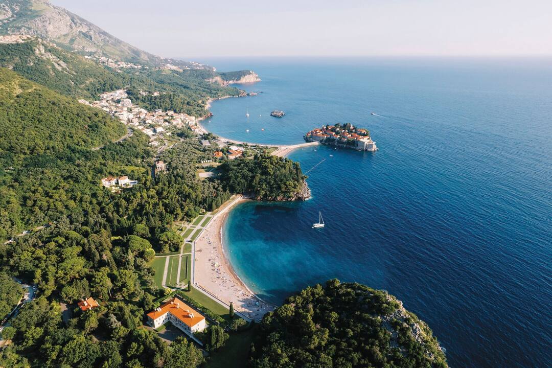 An aerial view of the coastline above Milocer