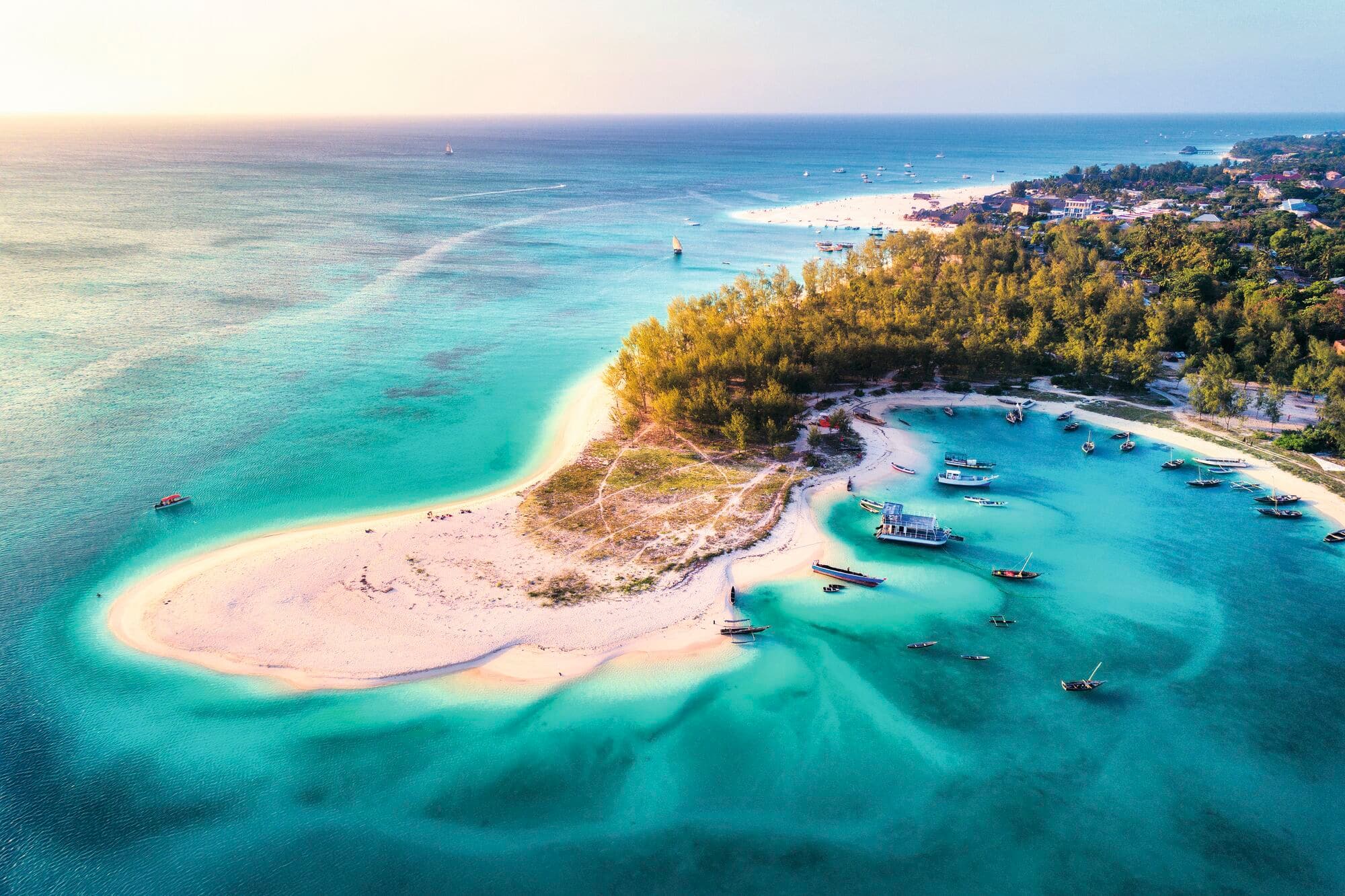 Overhead view of a bay in Zanzibar.