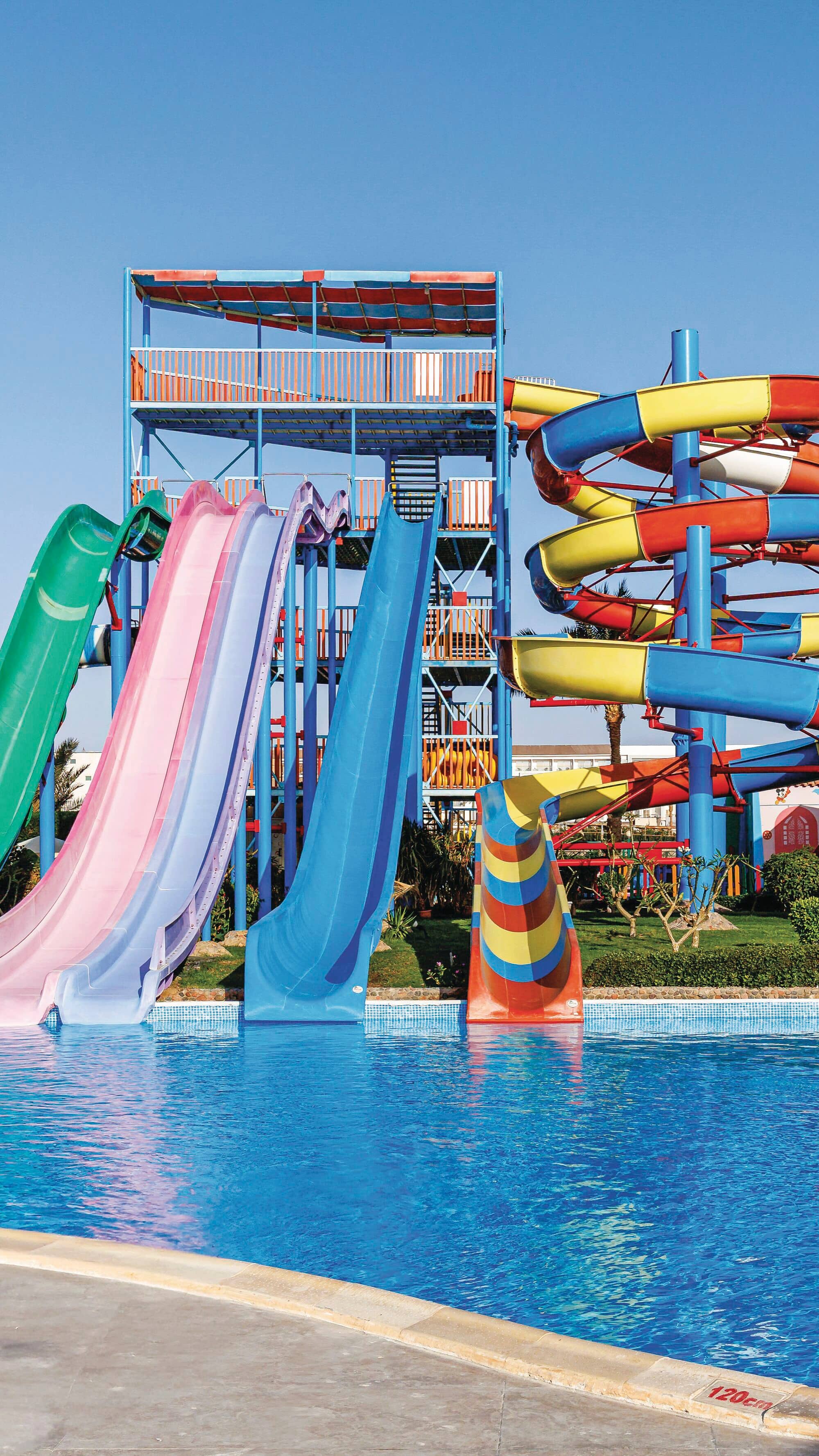 The aqua park slides at Sunrise Solara Aqua Park Resort.