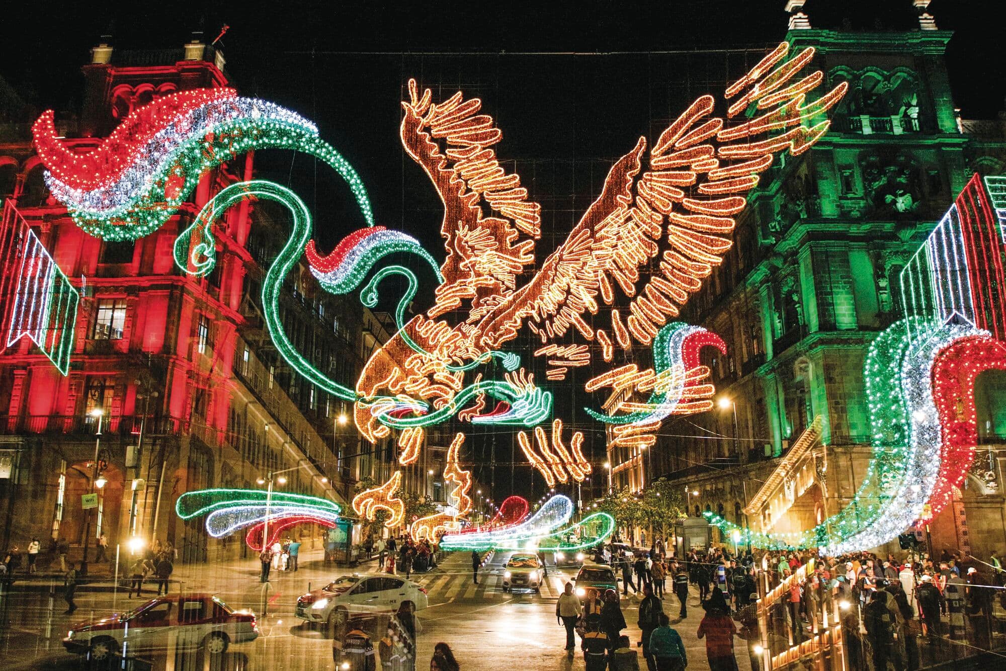 Illuminations in Mexico City, celebrating Independence Day