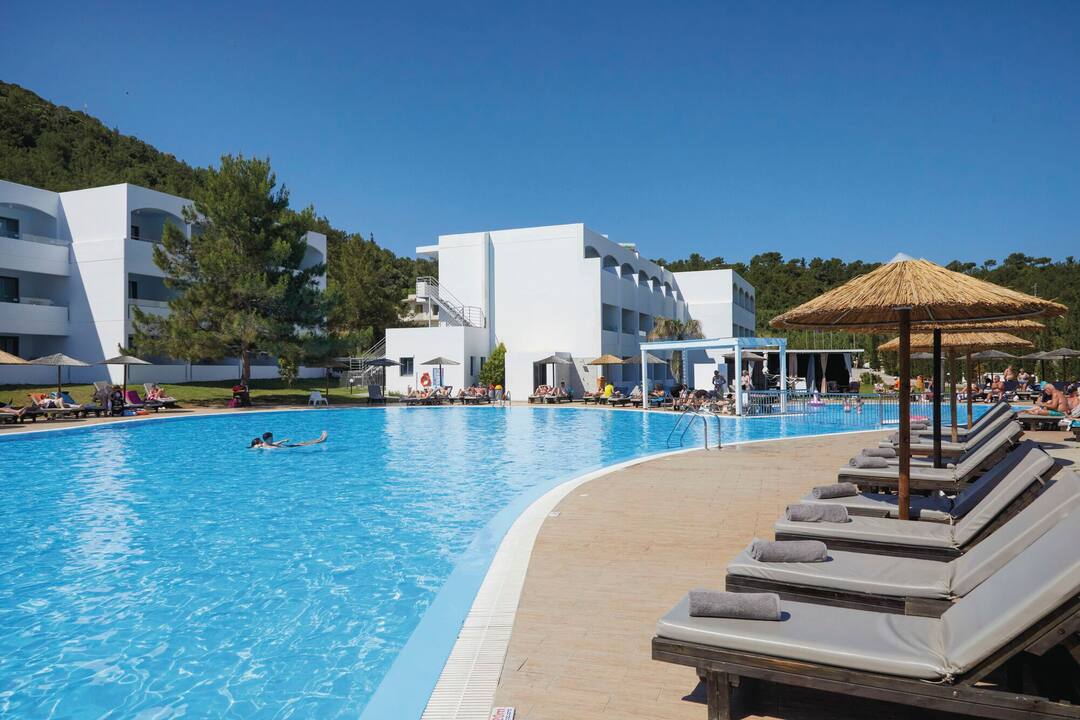 Sunloungers by the main outdoor pool