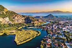 An aerial view of Dalyan and the river