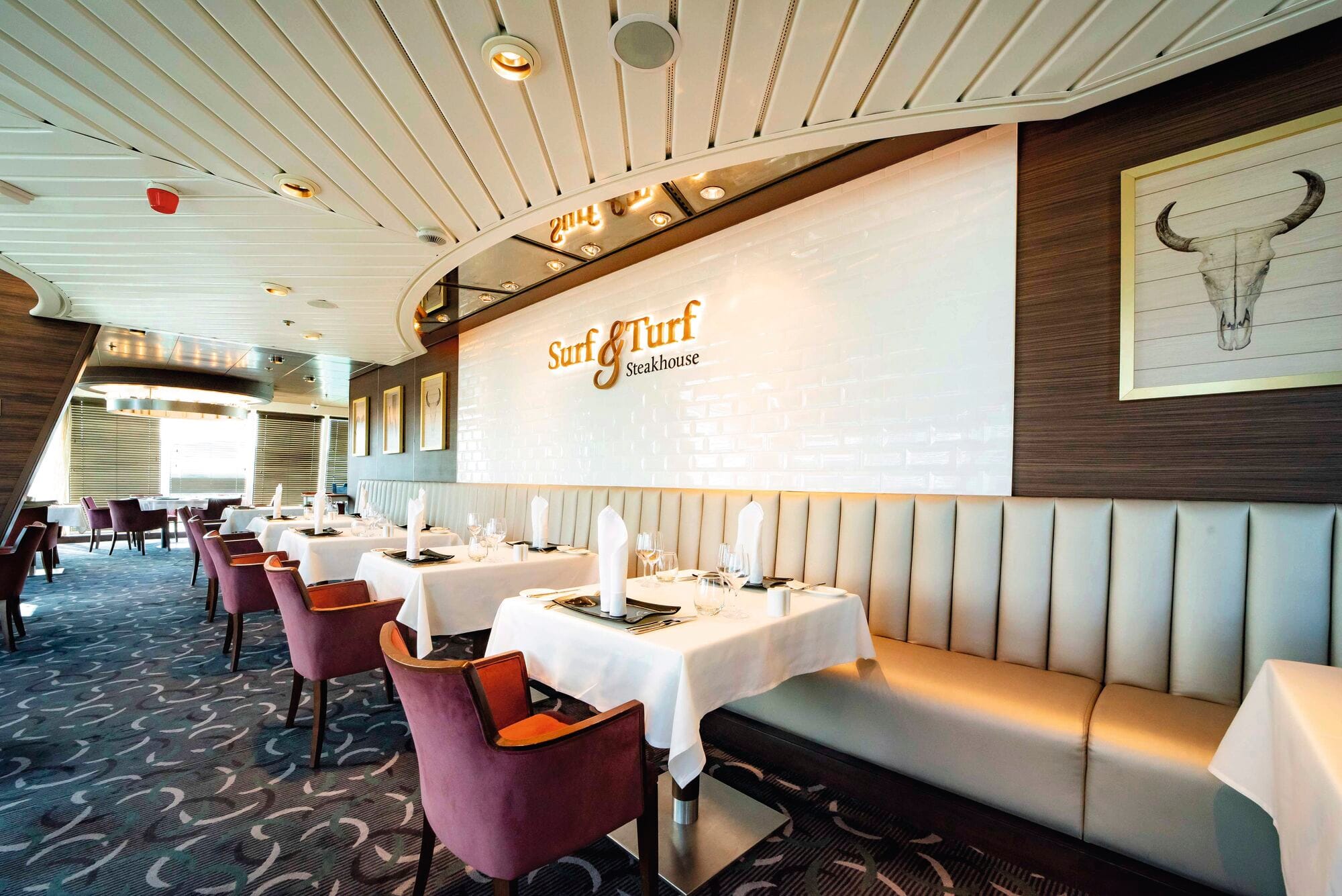 The seating area at Surf & Turf Steakhouse.
