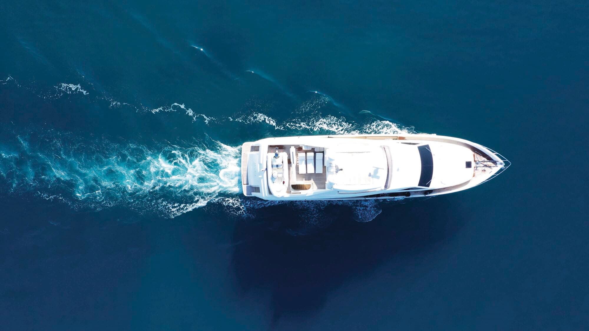 Aerial view of a yacht at sea