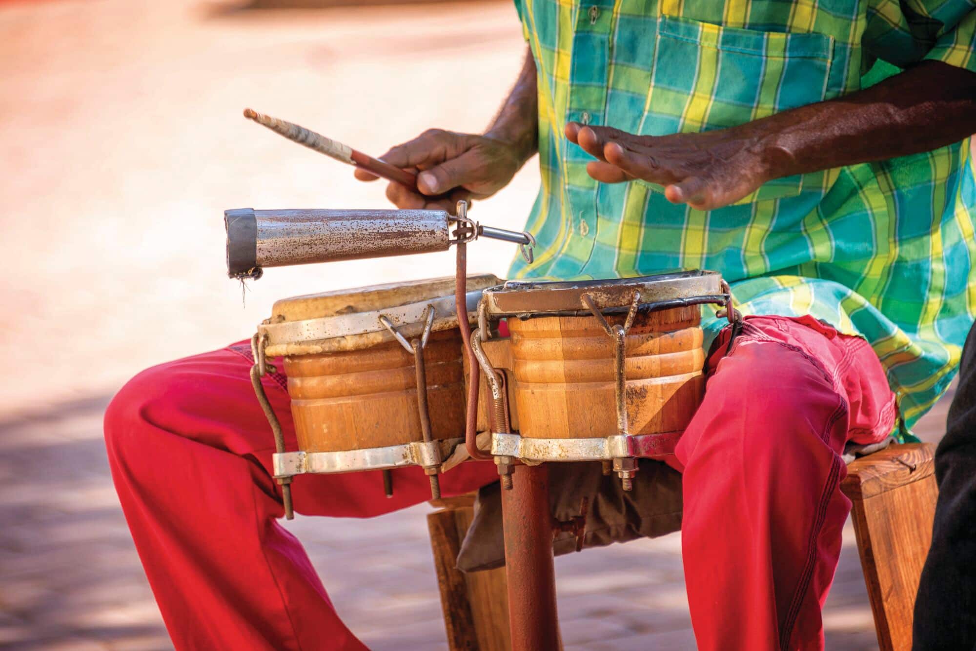 Street musician playing drums
