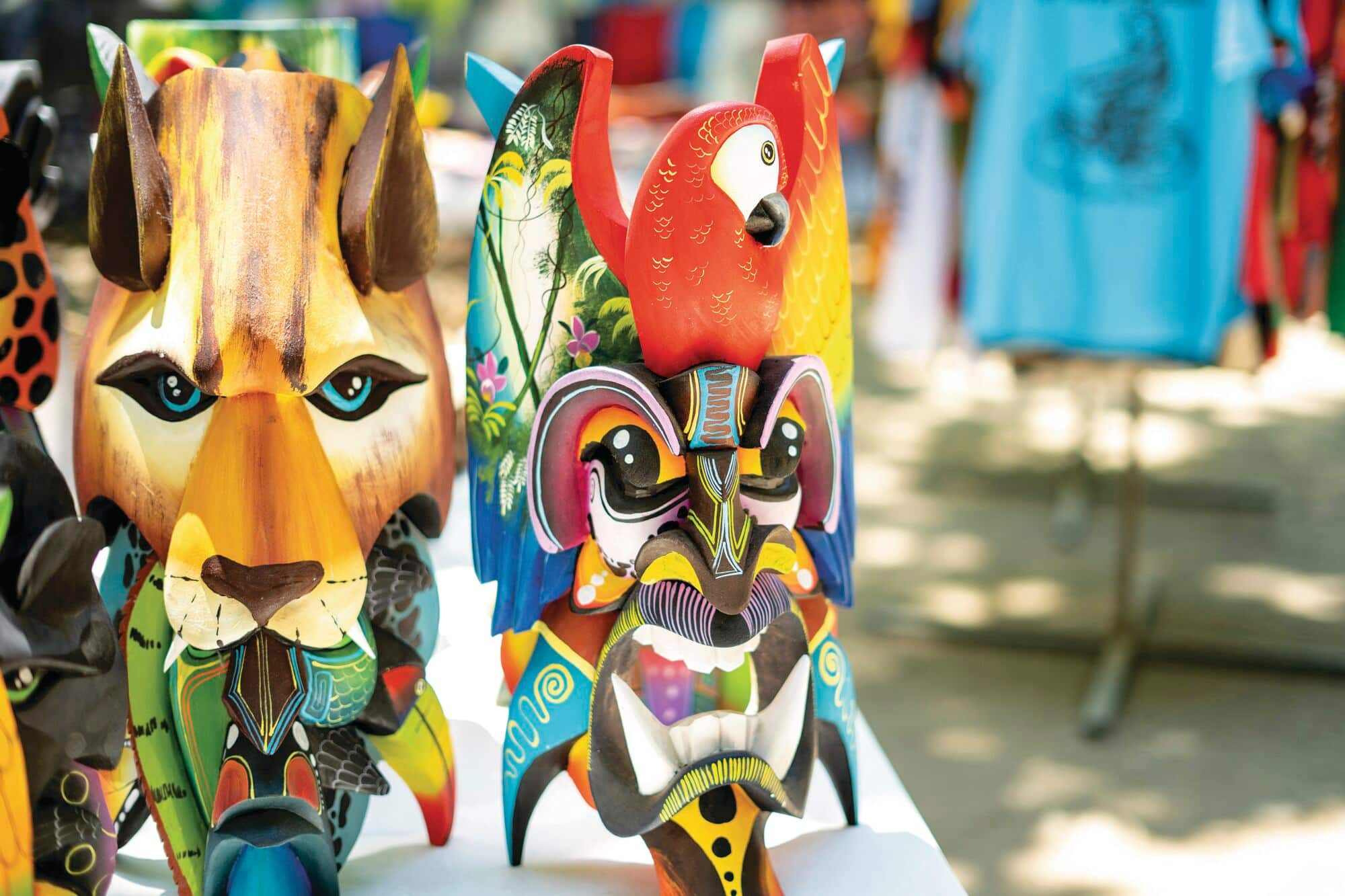 Hand-carved, and hand-painted traditional Boruca masks from Costa Rica