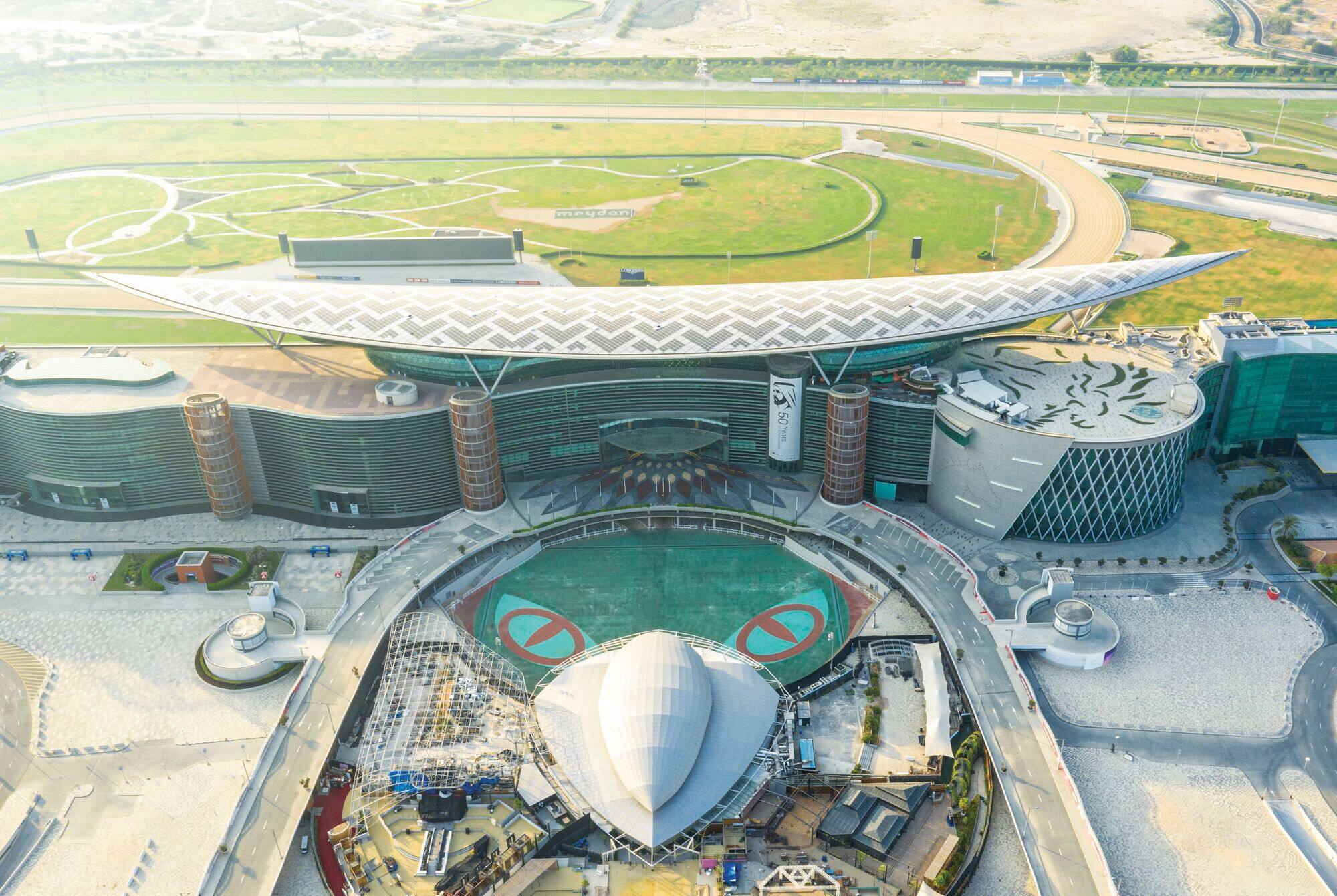 Aerial view of the iconic Meydan Racecourse located in Dubai
