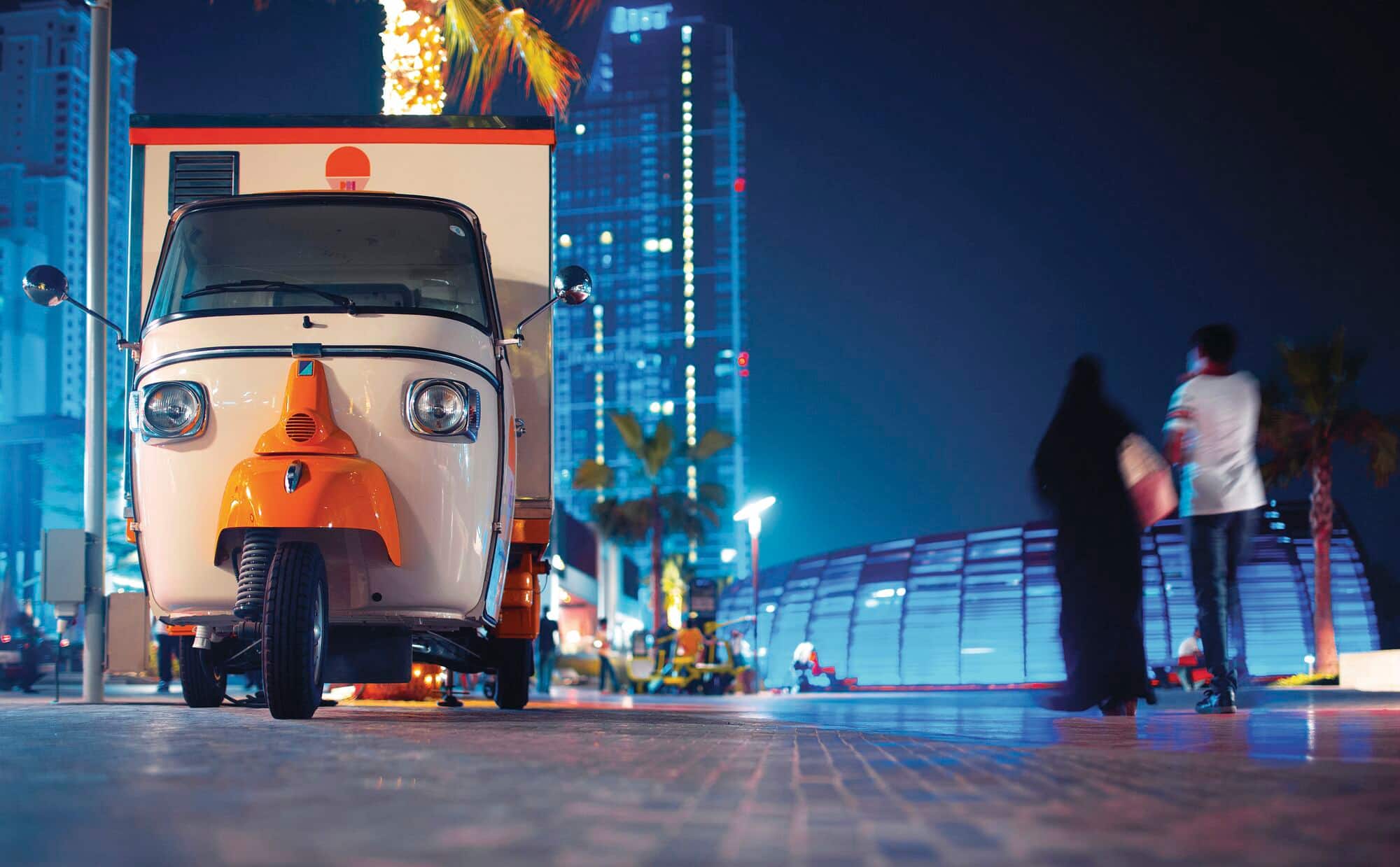 Mobile food vendor parked on the promenade