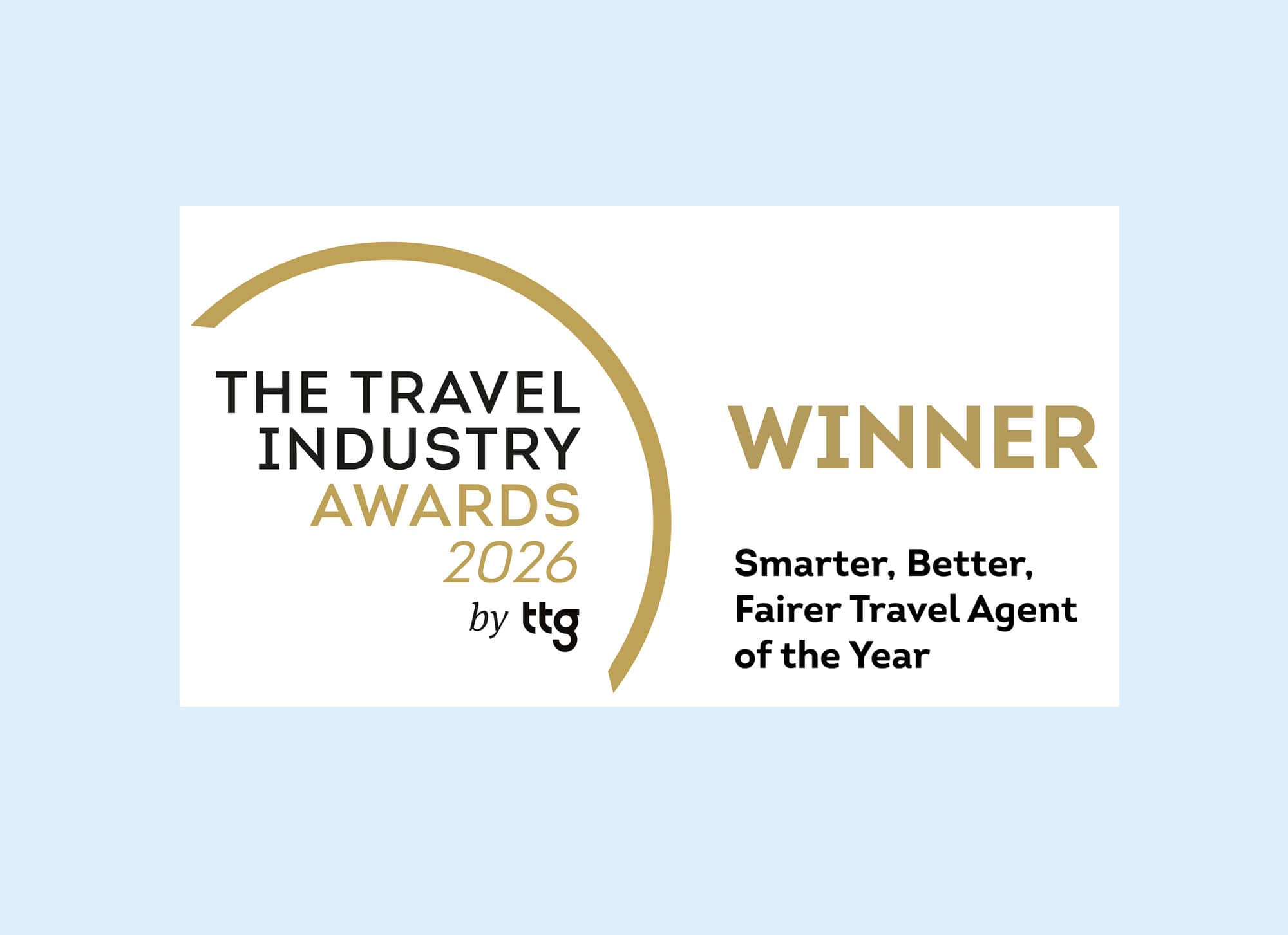 An award logo that says "Smarter, Better, Fairer Travel Agent of the Year".